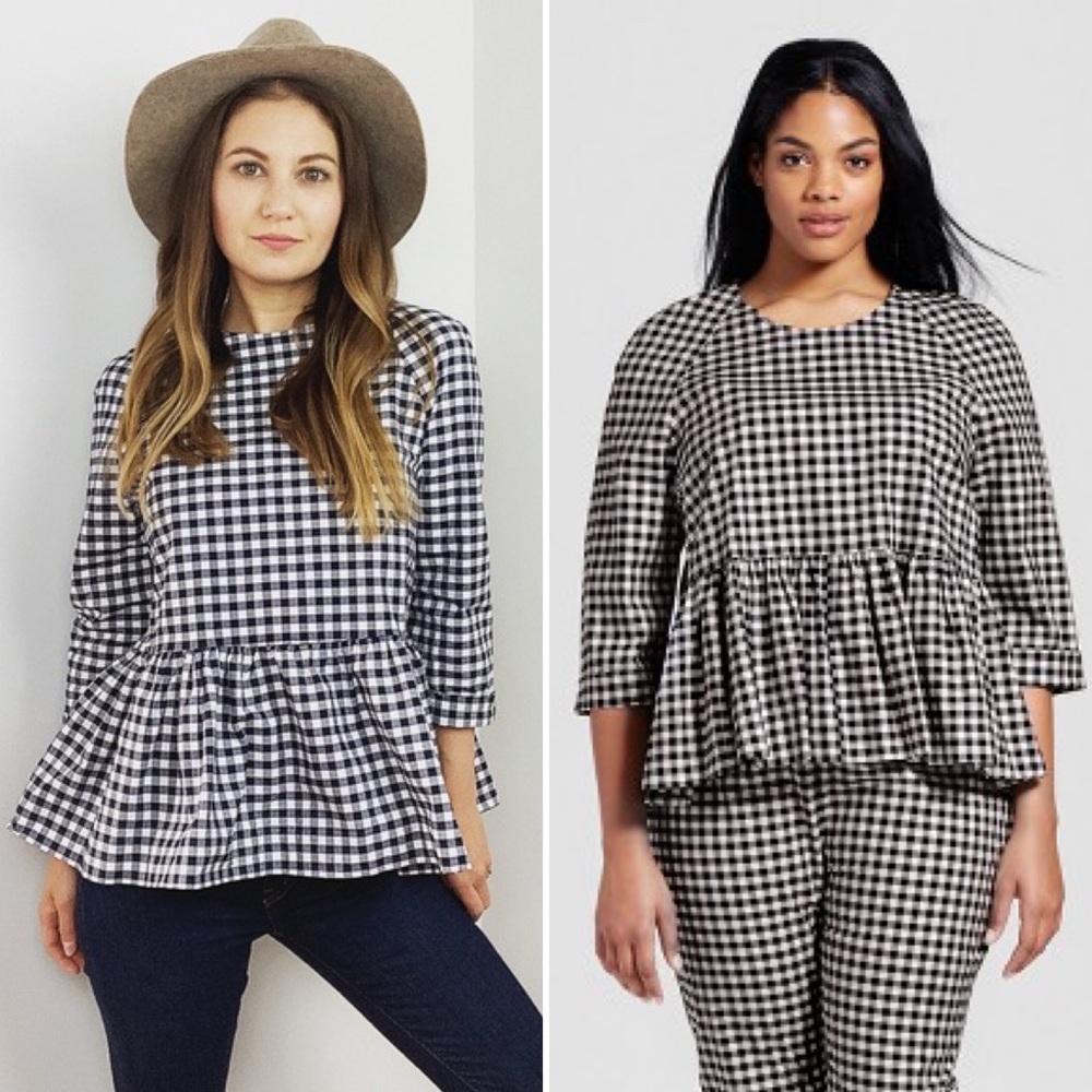 VICTORIA BECKHAM For Target 🎯 Navy Checkered Peplum Blouse XL